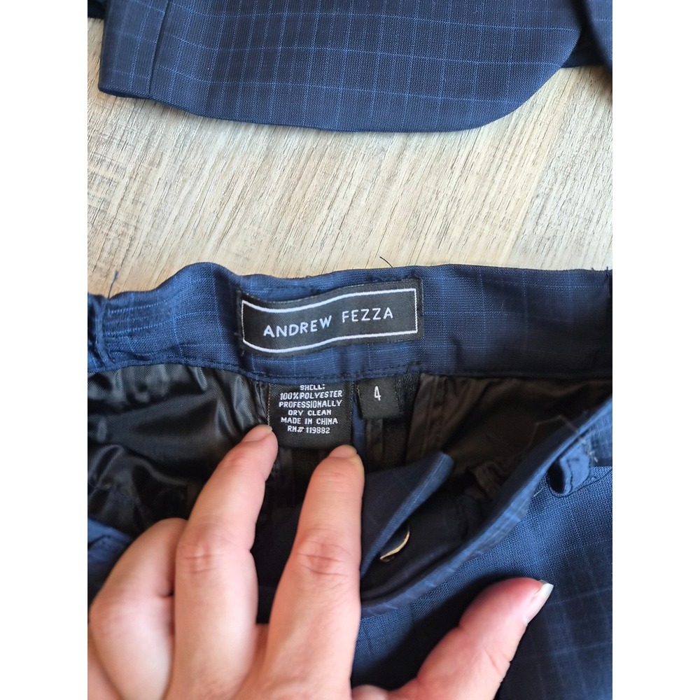 Andrew Fezza Boys Navy Blue Windowpane Plaid 3 Piece Suit Set Size 4 - Picture 4 of 13